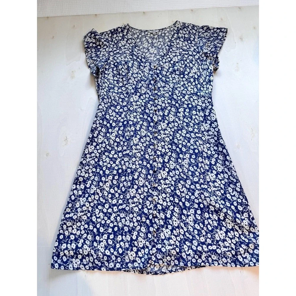 Rails HELENA Mini Floral Dress XS Navy Camellia Summer Flutter-sleeve Minidress